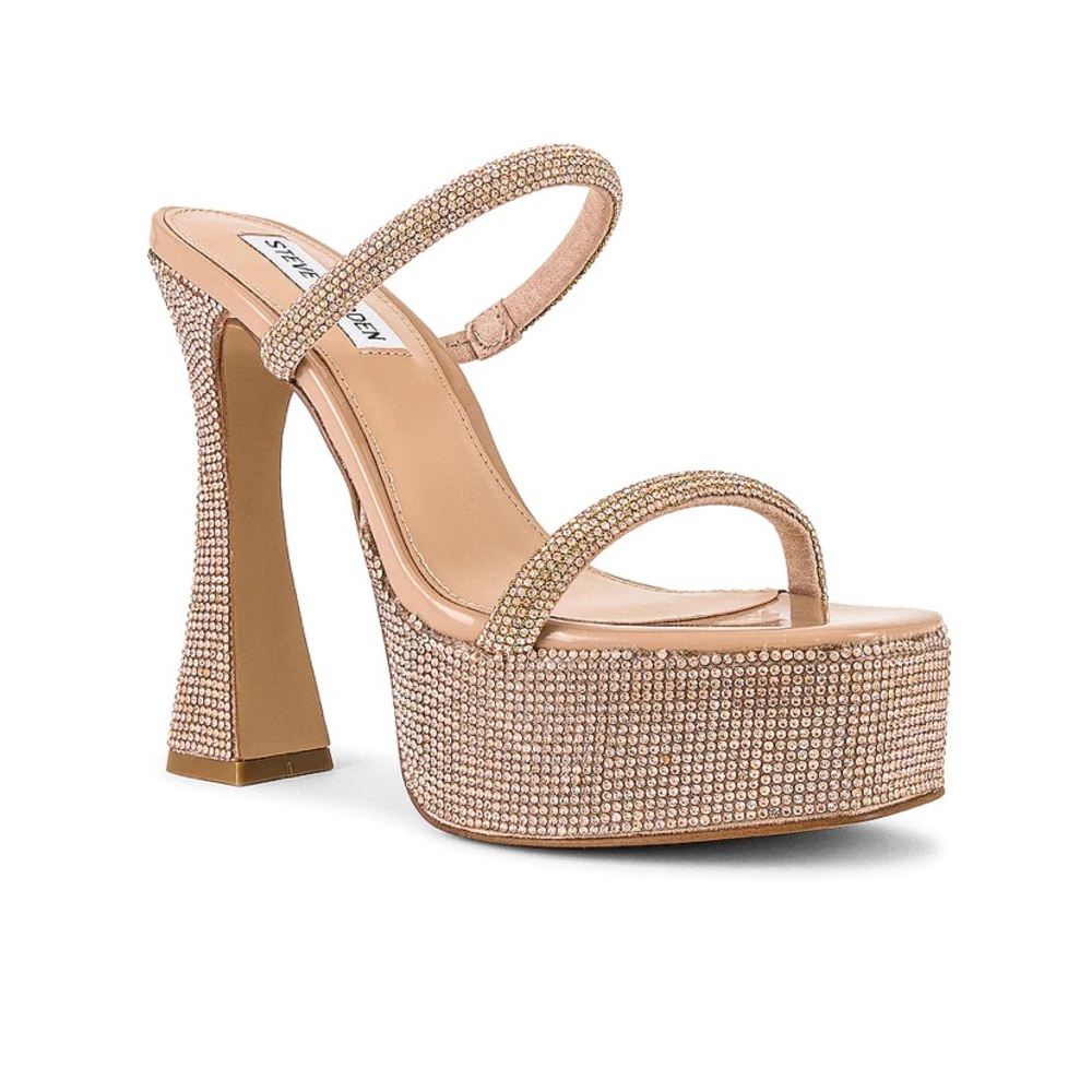 Steve Madden Zayne-R Platform Heel Sandals Slip On Rose Gold Rhinestone Crystals